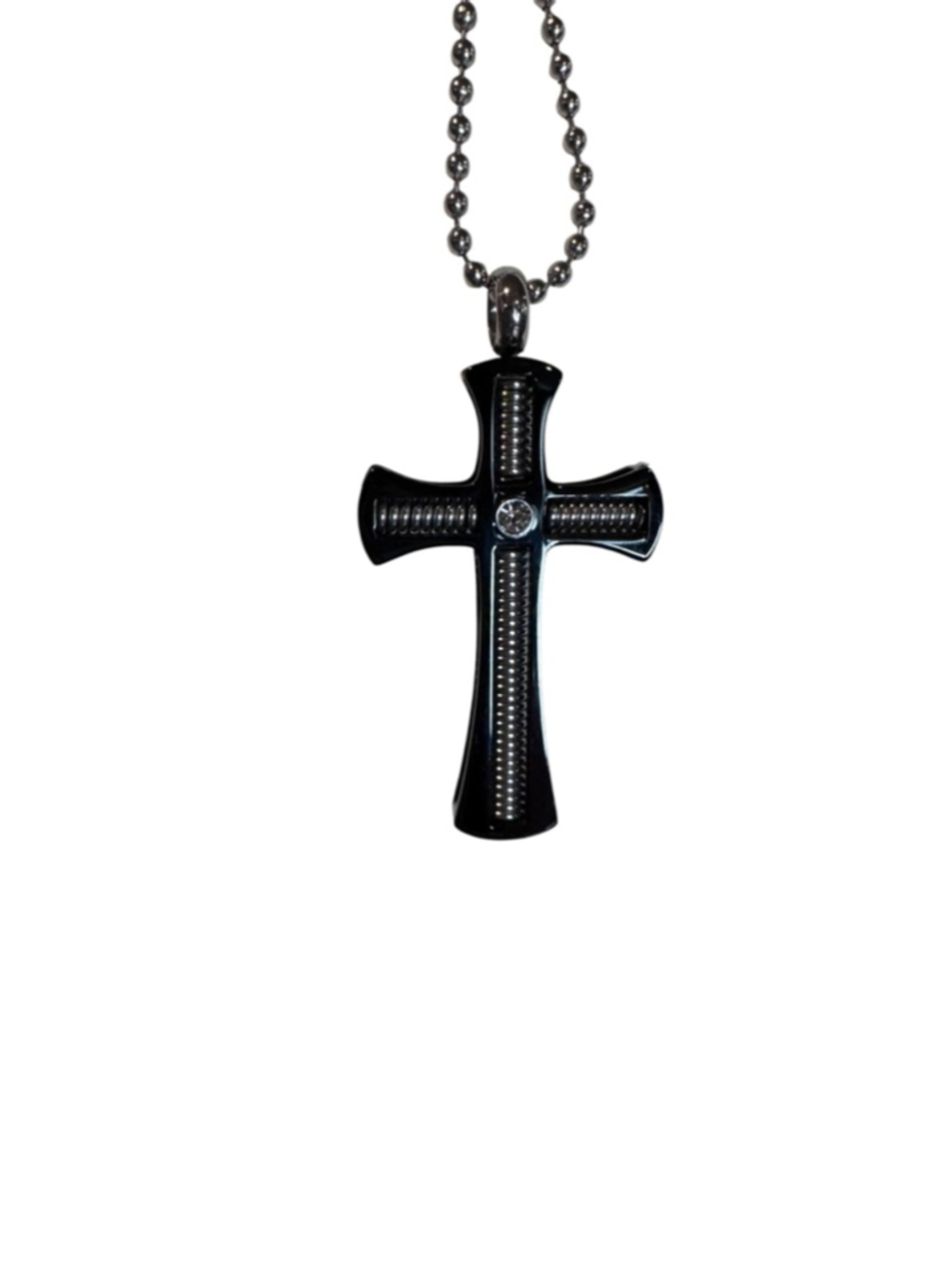 Women's Silver & Black Cross Necklace, One Size